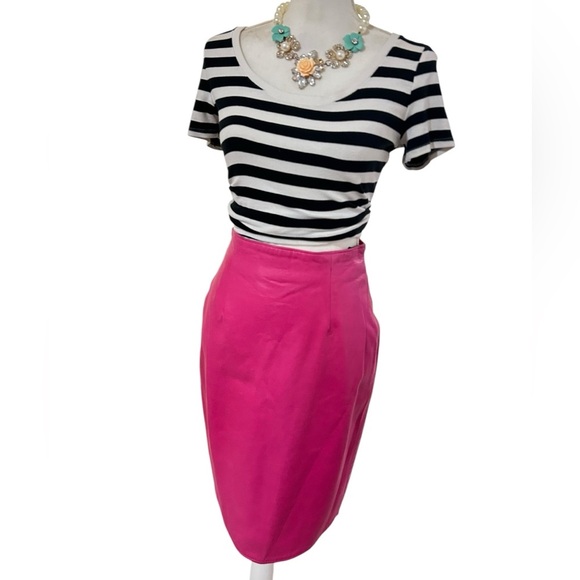 Vakko Dresses & Skirts - Vintage VAKKO Barbie hot Pink high waisted leather pencil Skirt Size 6
